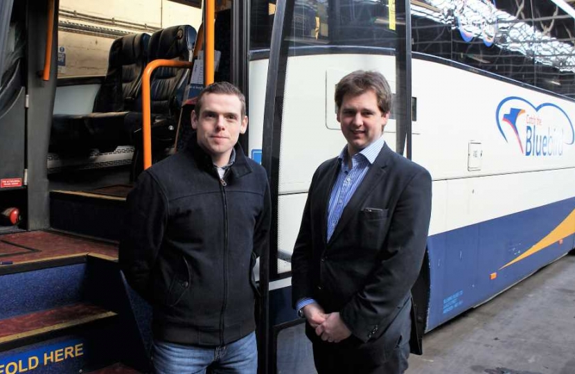 Moray MP Douglas Ross with Stagecoach Director Mark Whitelocks